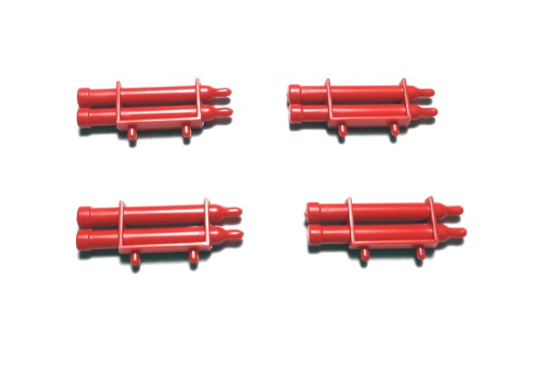 H0: 90000331 Set mit 4 Stück Gasflasche (doppelt) Fw-rot mit Verschlusskappe. Länge ca. 20 mm
