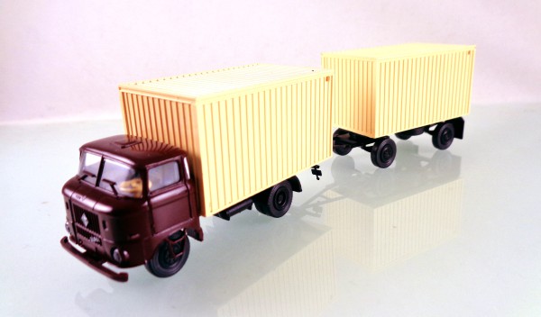 H0 14105910 rtbg Lkw W50L Hängerzug mit Kofferaufbau weinrot / beige