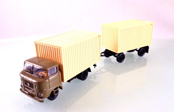 H0 14105910 bgbg Lkw W50L Hängerzug mit Kofferaufbau dunkelbeige / beige