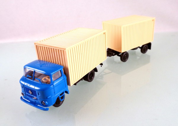 H0 14105910 blbg Lkw W50L Hängerzug mit Kofferaufbau blau / beige