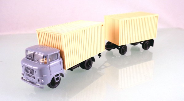 H0 14105910 blbg Lkw W50L Hängerzug mit Kofferaufbau grau / beige