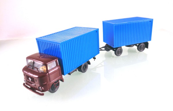 H0 14105911 rtbl Lkw W50L Hängerzug mit Werkstatt-Kofferaufbau weinrot / blau