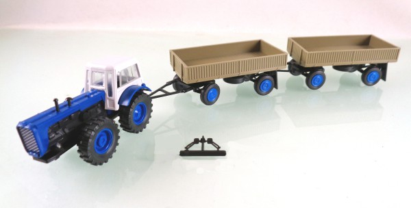 H0: 14180825 Traktor Dutra D4K blau / grau mit 2 Anhänger E5