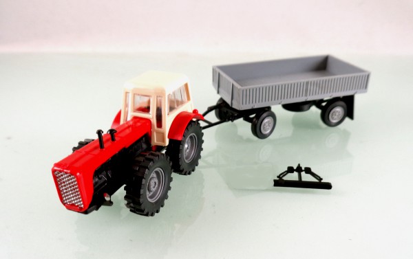 H0: 14180824 Traktor Dutra D4K rot / beige mit Anhänger E5